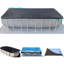 10x16Ft Rectangular Pool Cover with Side Storage for Oval and Rectangular Above Ground Pool, One-Piece Solar Oval Pool Cover, Preventing Waterlogging,