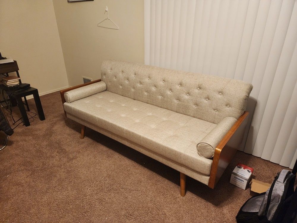 Christopher Knight Home Aidan Mid Century Modern Tufted Fabric Sofa,Beige