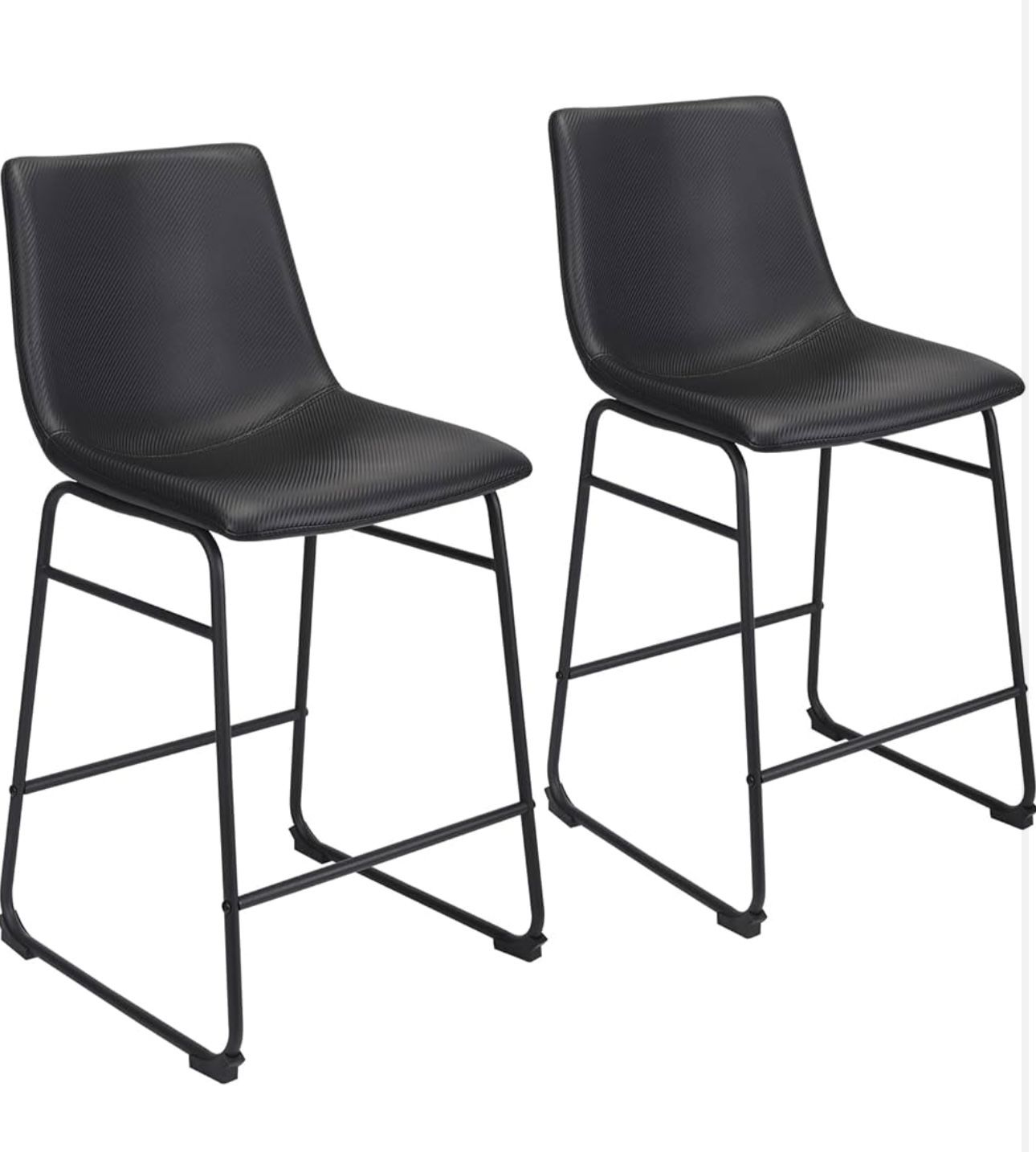 ErgoDesign Bar Stools Set of 2, 26 Inches Bar Stool with Back, Carbon Fiber Bar Chair with Metal Legs (Black)