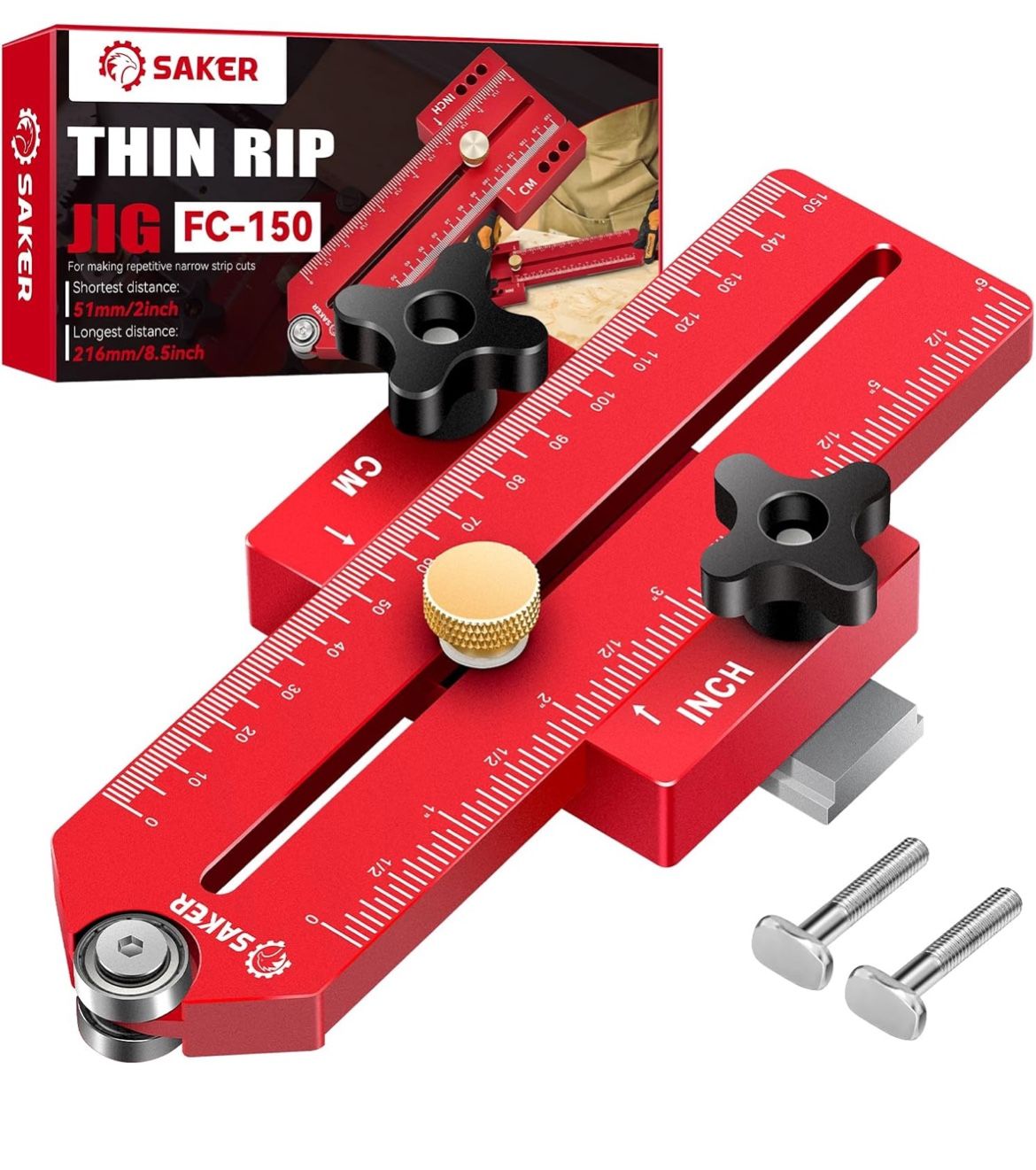 Saker Thin Rip Jig Table Saw Jig Guide, Making Repetitive Narrow Strip Cuts, Fit for 3/4" x 3/8" Slots, for Table Saw Band Saw Router Table @Tools-941