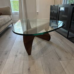 Noguchi-Style Triangular Glass Coffee Table