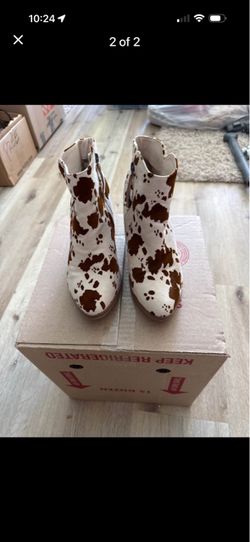 Cow print ankle boots size 8