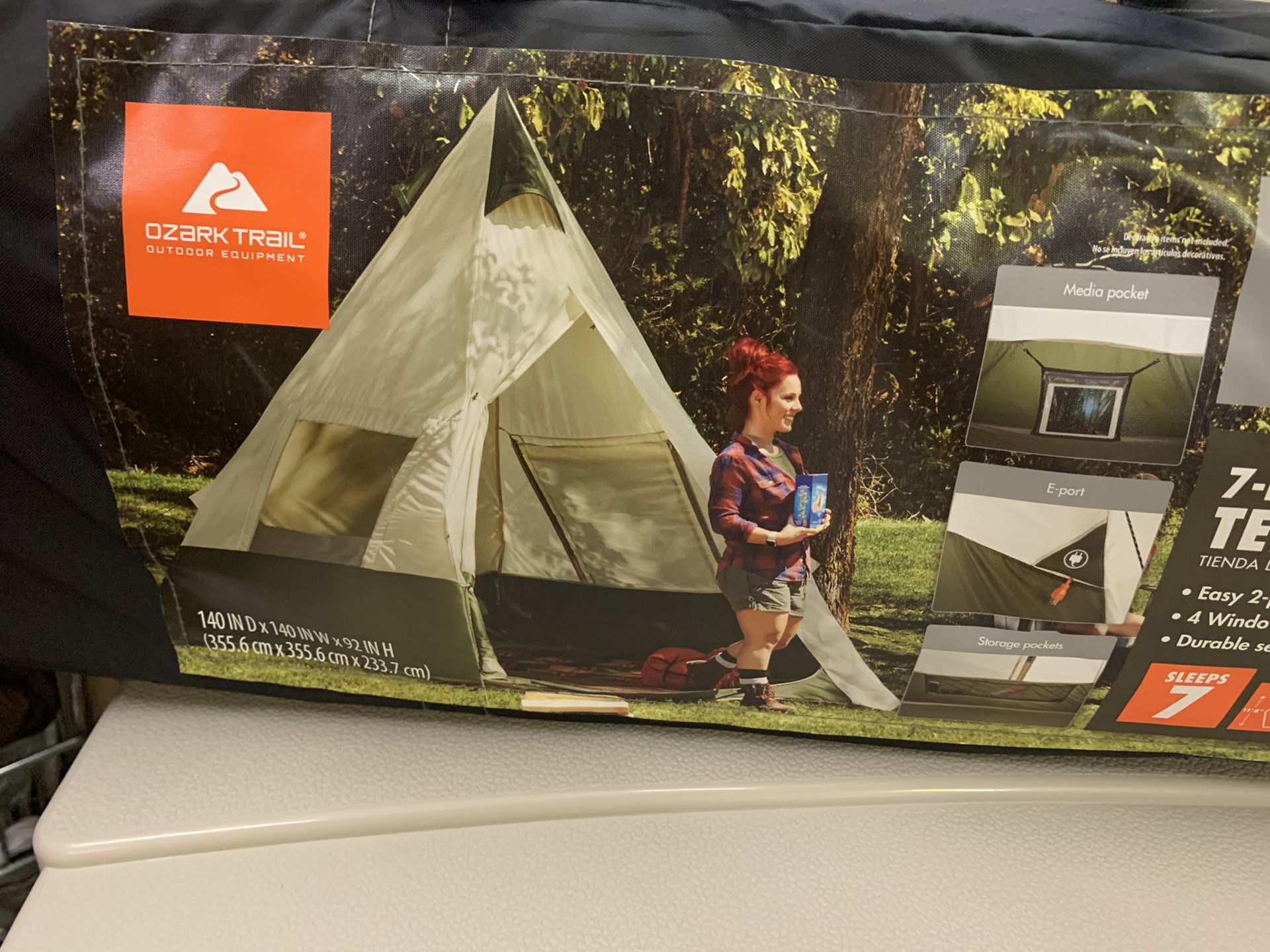 Brand New Ozark Trail 7-Person Teepee Tent without Center Pole Obstruction