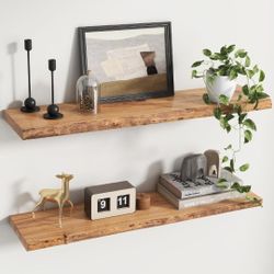 Rustic Live Edge Elm Wood Floating Shelves Wall Mounted Natural Finish 36"W x 9.3"D x 1.5"H Set of 2
for Wall Retails $143