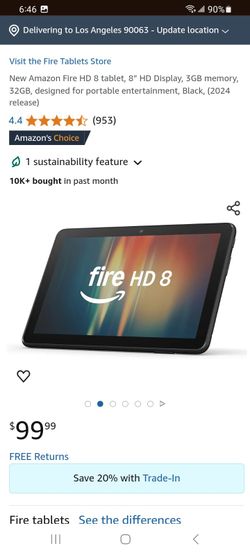 Amazon Fire HD 8 tablet, 8” HD Display, 32GB, designed for portable entertainment, Black