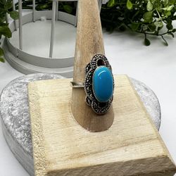 925 Silver Marcasite Ring With Turq.