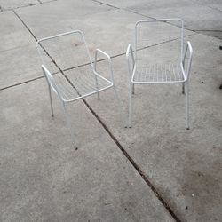 Two White Metal Patio Chairs 