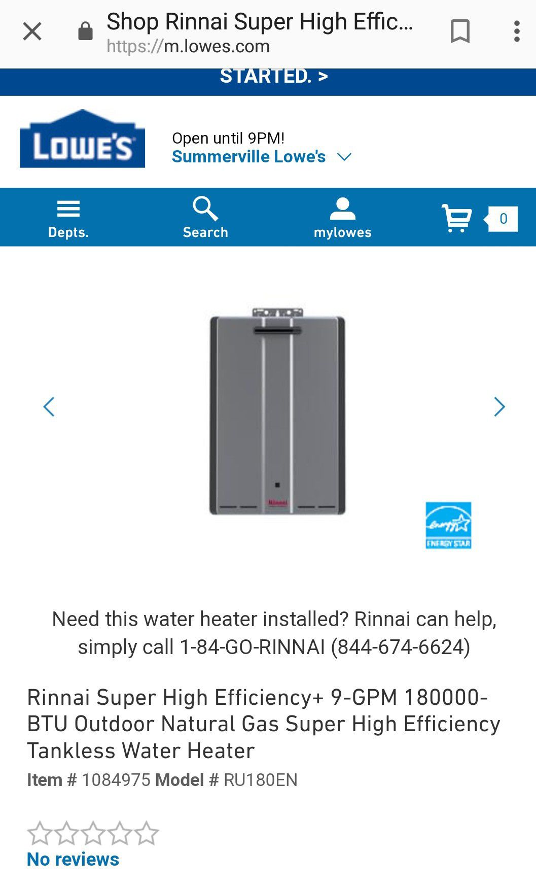 Rinnai tankless hot water heater natural gas