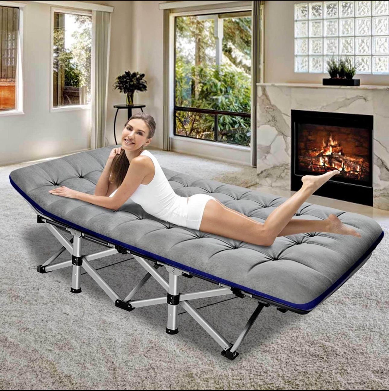 Folding Camping Cot Military Cots Sleeping Bed With Mattress & Carry Bag