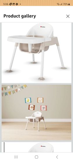 Foundations Secure Sitter 9" Feeding Chair, Stable “No Tip” Feet, 3-Point Adjustable Harness, Removable Tray, Easy to Clean, Smooth Plastic, White/Tan