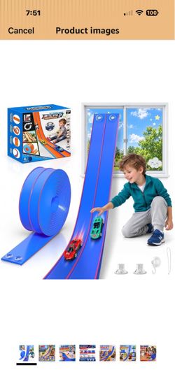 Flexible Race Track for Kids, 15 Ft Dual Car Track Set, Azure Compatible with Hot Wheels 1/64 Diecast Cars, Kids' Play ATVs Track, Reinforced Suction