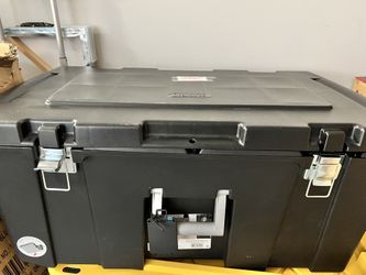 Sterilite Footlocker, Heavy Duty Plastic Storage Container, with Handle and Wheels, Lockable, Black