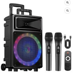 🔥Brand new🔥 Karaoke Machine with 2 Wireless Microphones, Bluetooth Speaker, and Portable PA System – Includes FM Radio and 12" Woofer for Party
