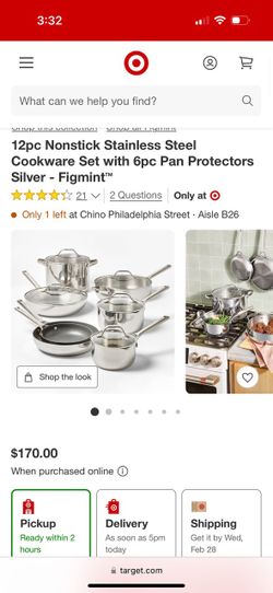 Figmint 12pc Nonstick Stainless Steel Cookware Set 