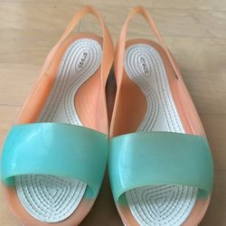 Crocs orange and teal jelly sandals 9W