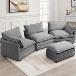 Oversized Modular Sectional Sofa with Movable Ottoman, 112 Inch 4 Seat Modern Corduroy Sofa Set, Convertible L Shaped Couch for Living Room and Office
