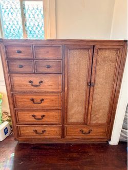 Solid wood/wicker dresser & wardrobe