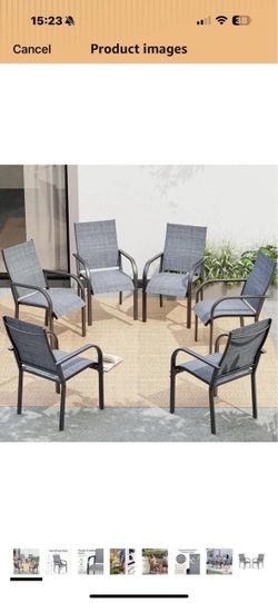 17.83" W Patio Dining Chairs Set of 6, 330 lbs | Quick-Drying, Grey All Weather Textilene & Metal Frame, Indoor Outdoor Chairs for Living Room Porch L