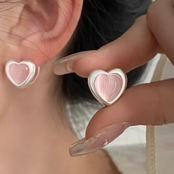 925 sterling silver women's Pink Hoop Earrings Gift 