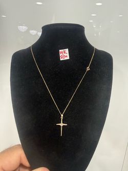 14K Solid Gold Chain and pendant with little Diamond 💎 For Wedding 20 inches Long