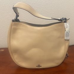 Coach Beach wood Beige Leather Snap Nomad Hobo Shoulder Purse Original!