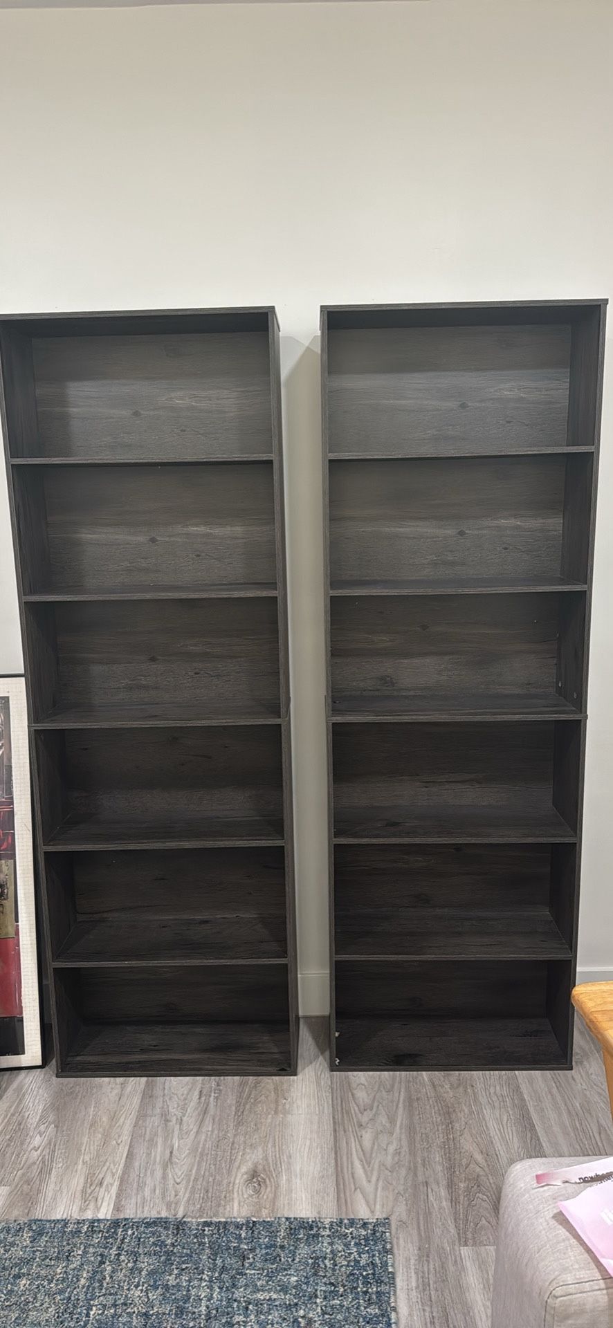 Two Dark Grey Wood Bookcases