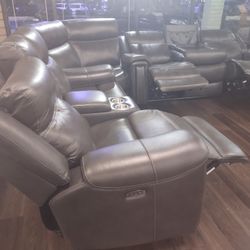 Genuine Leather Recliner Sectional Sofa With Four Power Recliners For Power Headrest And The I Table Dropdown