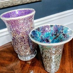 Unique Beautiful Mosaic Cracked Glass Vases & Candle Holders/Shades