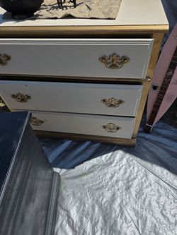 Gold and white three drawer dresser