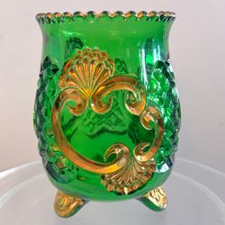Antique (EAPG) Riverside Green and Gold Croesus spooner or open sugar bowl 1898