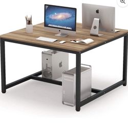 (NEW) Tribesigns Computer Desk, 47 x 47 inch Extra Large Two Person Desk Double Workstation Office Desk Writing Study Desk for Home Office (Dark Walnu