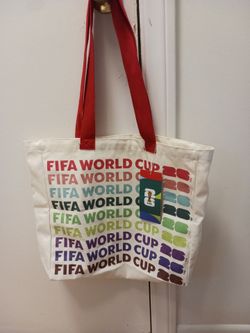 Official FIFA World Cup 2026 Canvas Tote Bag Multicolor Logo Red Handles