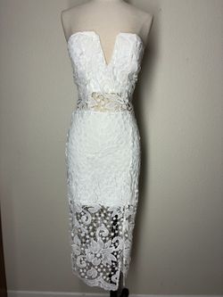 WYLDR White Strapless Floral Lace Midi Dress, size Small