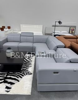 Real 🇮🇹 ITALIAN LEATHER 6pcs Sectional (2 Pwr Recliner & 2 Pwr Headrest)