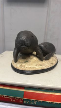 Manatee Mother & Baby Calf Endangered Ocean Wildlife Sculpture Chris Dixon 1990