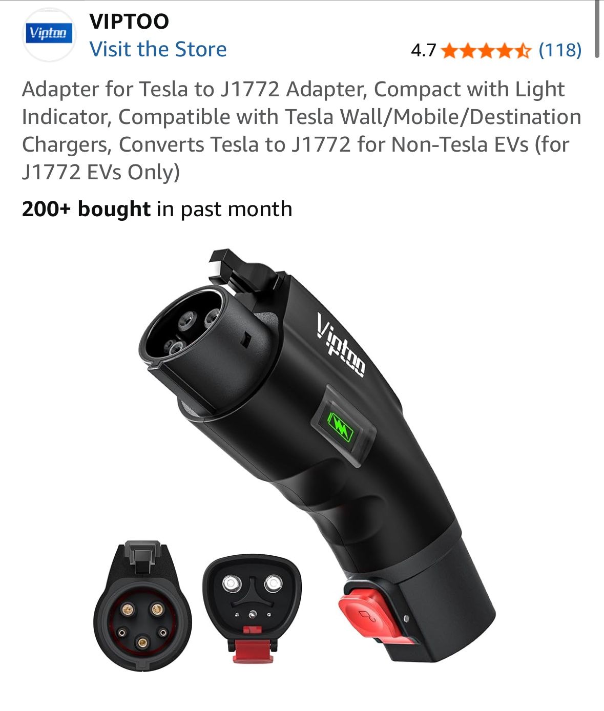 Adapter for Tesla to J1772 Adapter, Compact with Light Indicator, Compatible with Tesla Wall/Mobile/Destination Chargers, Converts Tesla to J1772 for