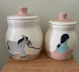 Ceramic Canister Set with Lids – Folk Art Design