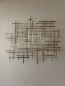 Modern Gold Metal Grid Wall Art