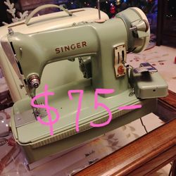 Vintage Singer Sewing Machine 3/4 Size Green 1962 All Metal