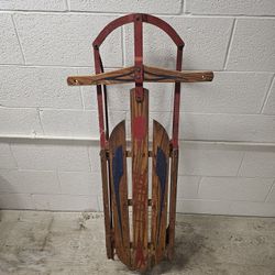 Vintage ROCKET Clipper Snow sled with a wooden deck /metal runners. 