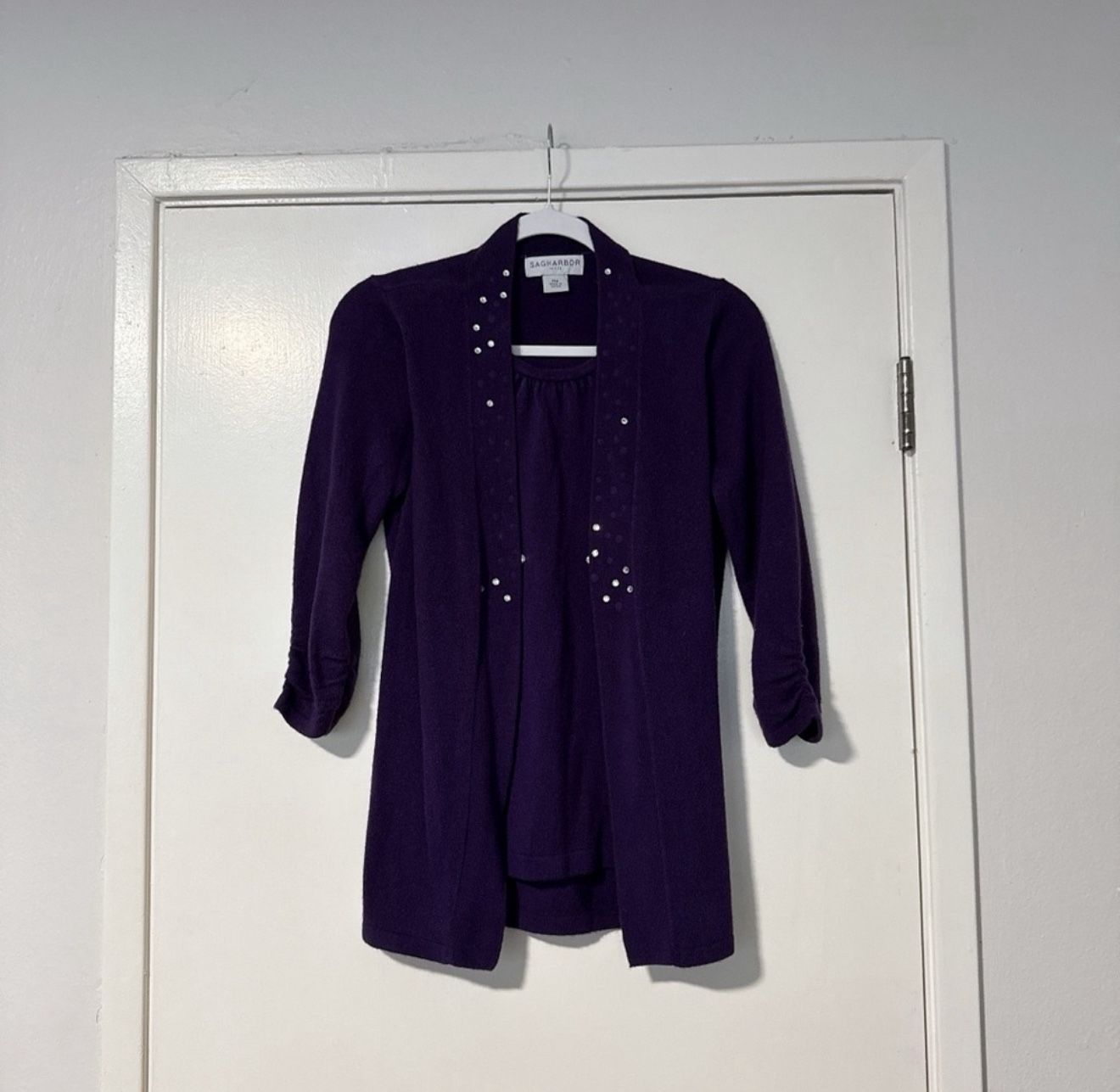 Sag Harbor Purple Cardigan with Stud Accents