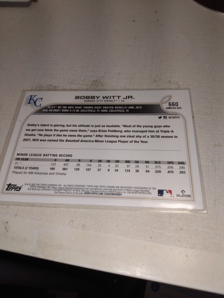 2022 Topps Update Bobby Witt Jr Rookie Card for Sale in Montebello, CA -  OfferUp