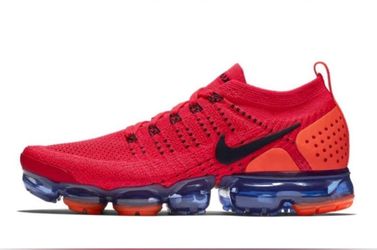 Nike Red Knit VaporMax with Black Swoosh and Blue Sole