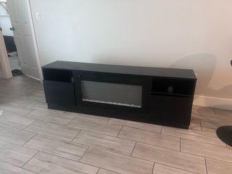 Black TV Stand with Fireplace & LED Lights - 65" TV Stand - Like New