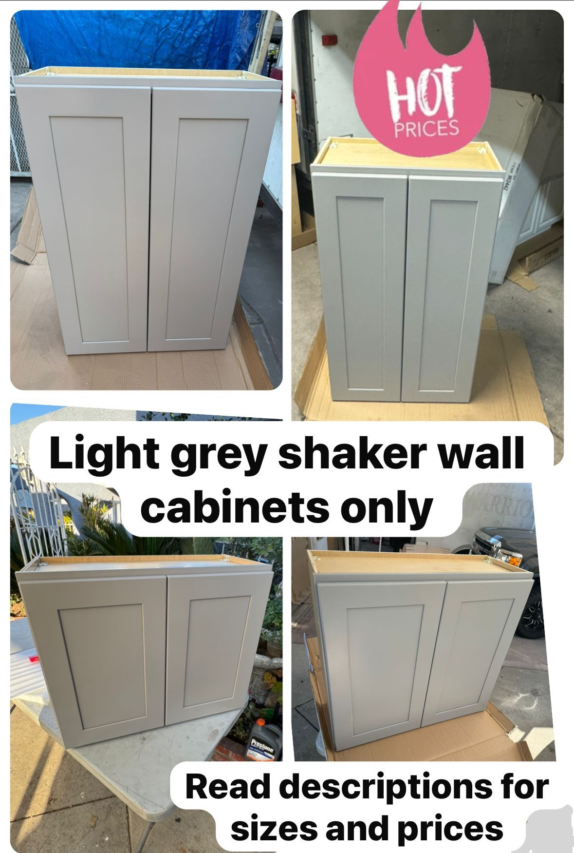 Kitchen Wall Cabinets! New! Light Grey Shaker! Many sizes available! 👁️👁️prices start at $50 each👁️👁️