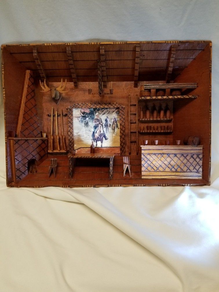 Vintage Wooden Hunting Cabin Diorama 