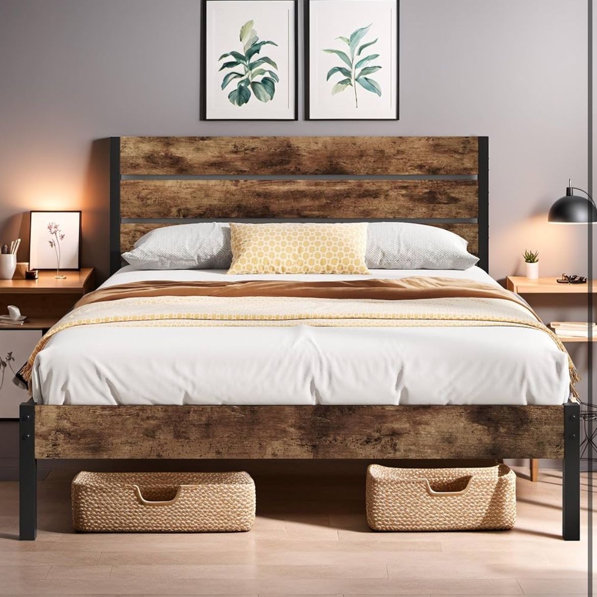 Chic Industrial Style Queen Size Bed Frame