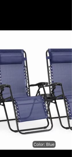 Brand new a pair of blue color Two Outdoor Zero-gravity Reclining Chairs, Equipped With A Sturdy Metal Frame, Cushions And Cup Holders, Zero-gravity S