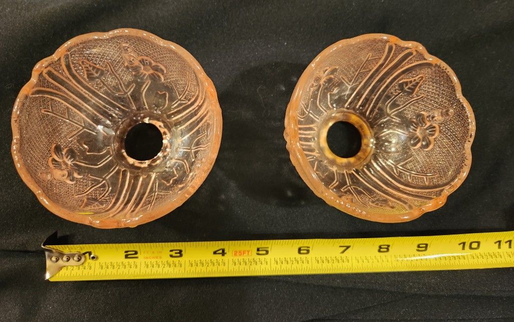 2 Pink Depression Glass Candle Pieces