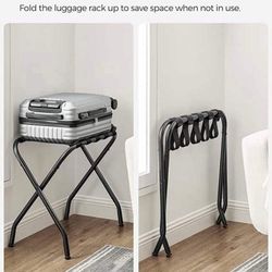 Luggage Rack, Luggage Rack for Guest Room, Suitcase Stand, Steel Frame, Foldable, for Bedroom, Black